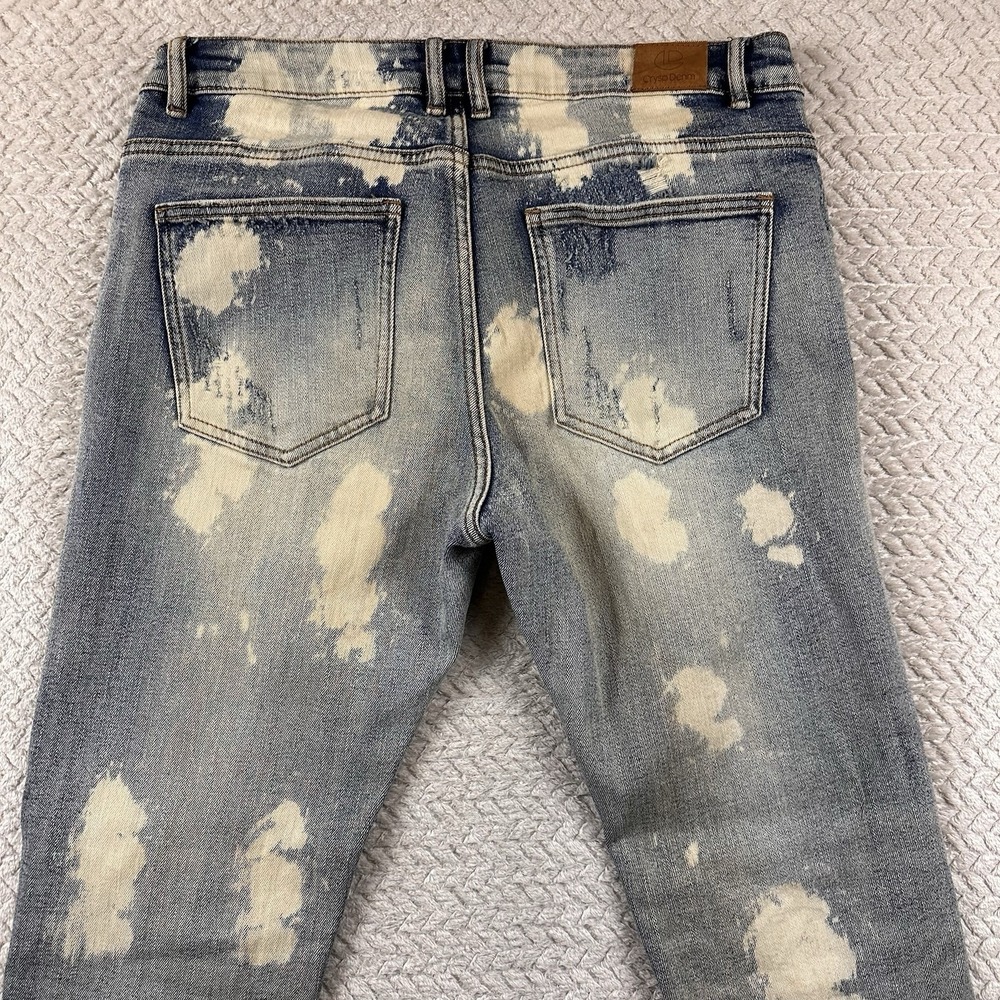 Crysp Denim Mens Jeans 34x34 Distressed Bleach Splatter Graffiti Moto Style Rock - Picture 7 of 15